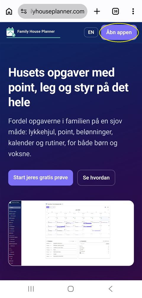 Åbn appen-knappen i Chrome