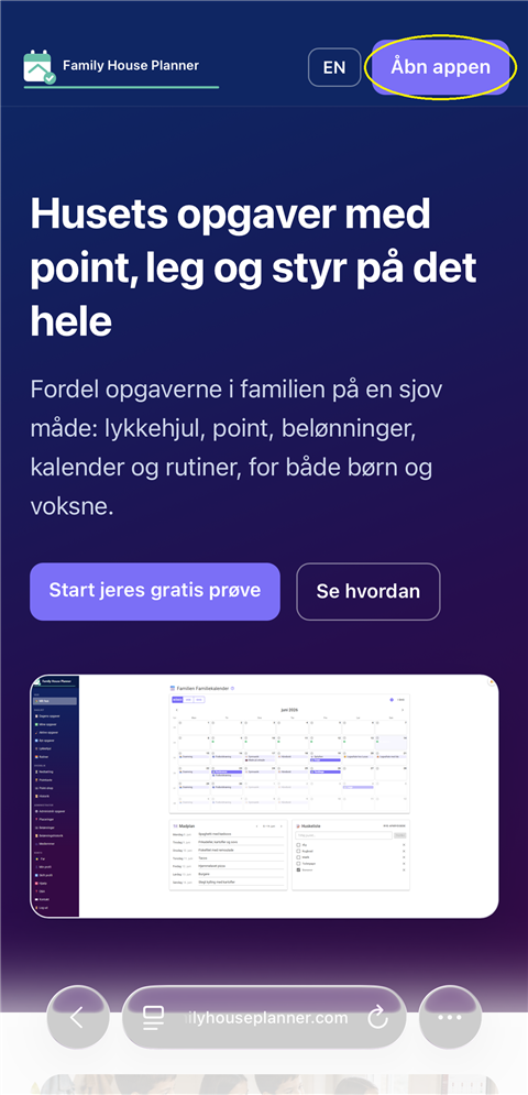 Åbn appen-knappen i Safari