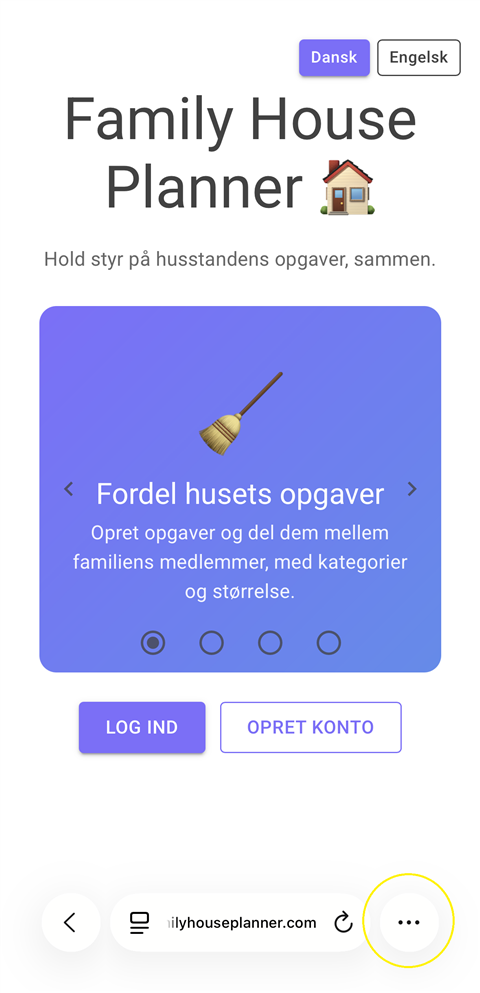Menu-knappen nederst i Safari