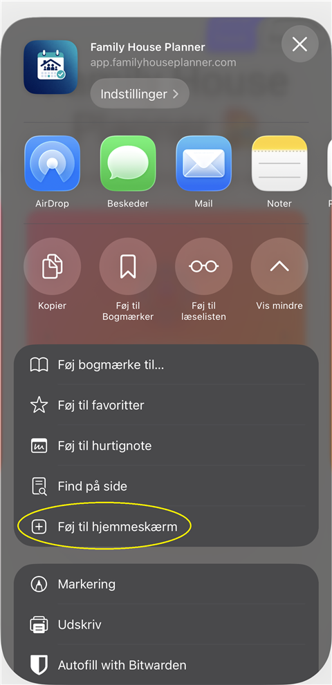 Føj til hjemmeskærm