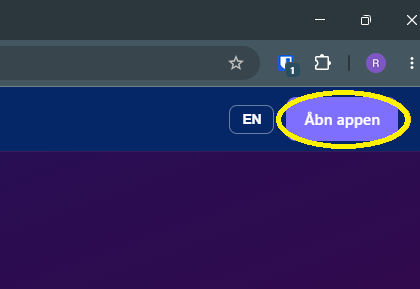 Åbn appen-knappen på hjemmesiden