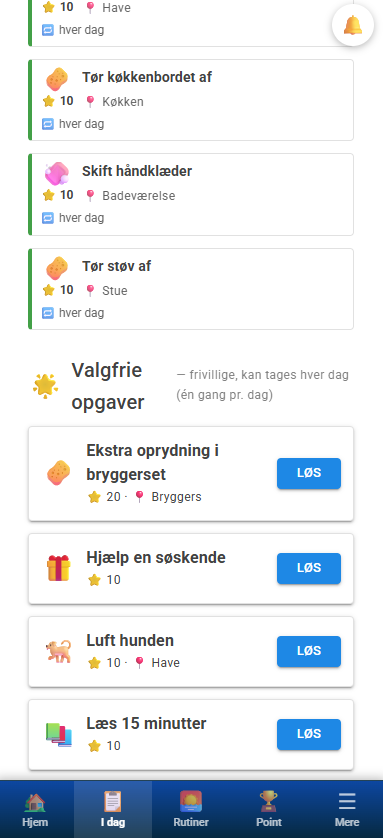 Valgfrie opgaver på mobil